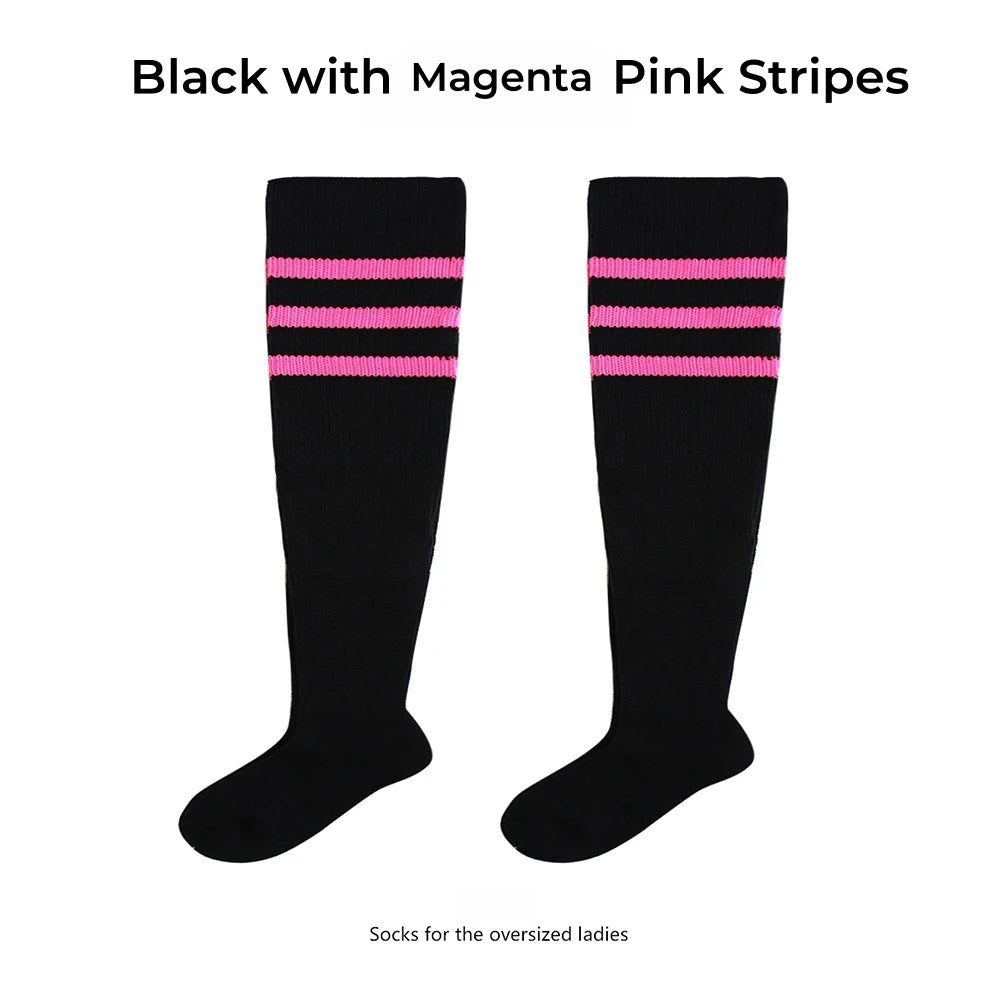 Women's Striped Plus Size Thick Thigh-High Socks Collection Big Girls Acrylic Yarn Stretch Colorful Streaks Leg Warmer Socks