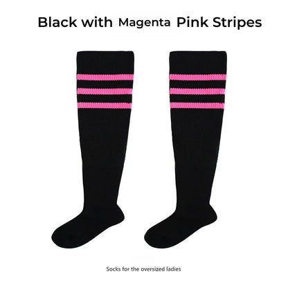 Women's Striped Plus Size Thick Thigh-High Socks Collection Big Girls Acrylic Yarn Stretch Colorful Streaks Leg Warmer Socks