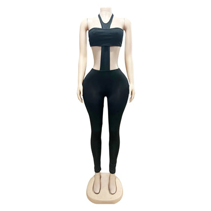 Y2k Sexy Two Piece Sets Woman Club Wear Halter Cross Crop Top and Skinny Pants Suits 2025 Female Jumpsuit Baddie Outfits