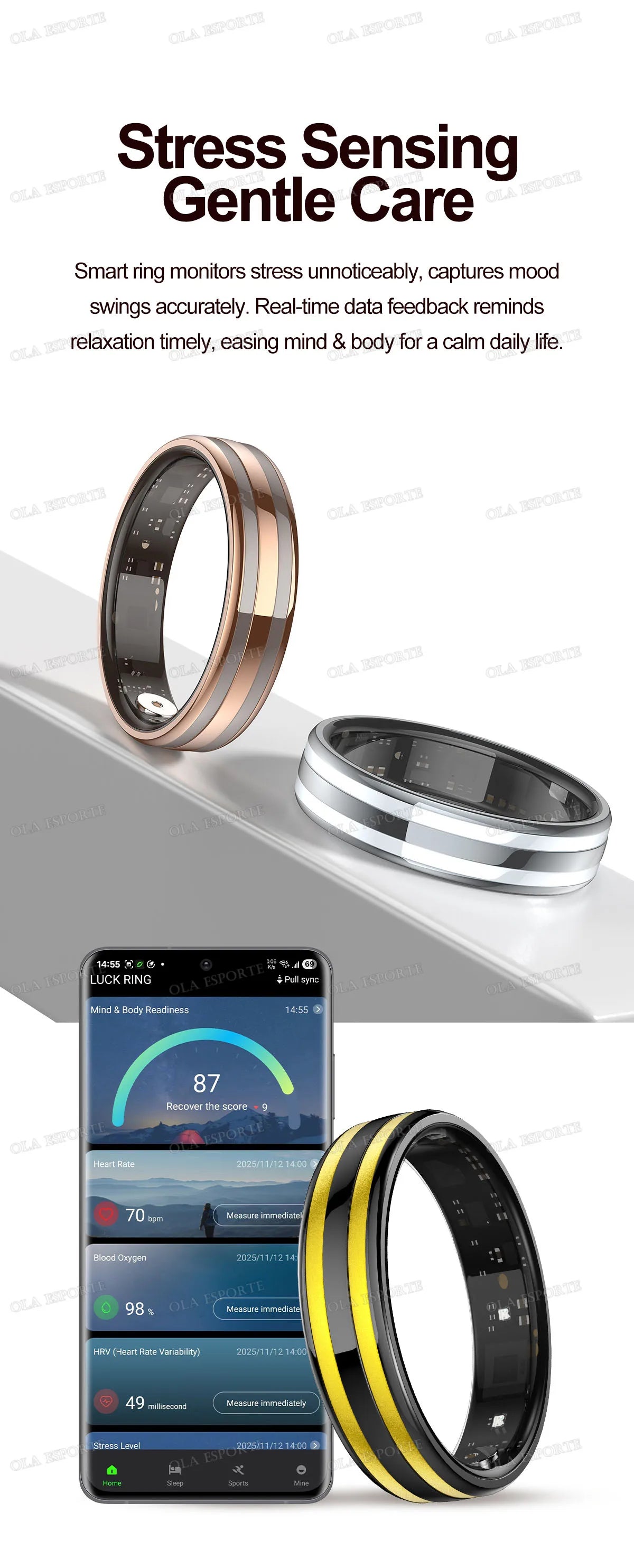 New 6.3mm Thin Smart Ring Health Monitor Smartring Outdoor Waterproof Ring Heart Rate Body Temperature Monitoring Sports rings
