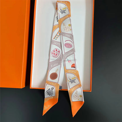 Luxury Brand Horse Bag Scarf 2024 New Design Womens Silk Scarf Fashion Head Scarf Headwear Long Skinny Scarves Bag Accessories