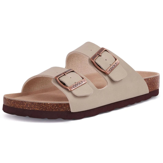 Crestar Women's Cork Footbed Slide Sandal Adjustable Buckle Summer Outdoor Suede Sandals with Arch Support Non-slip Beach Shoes
