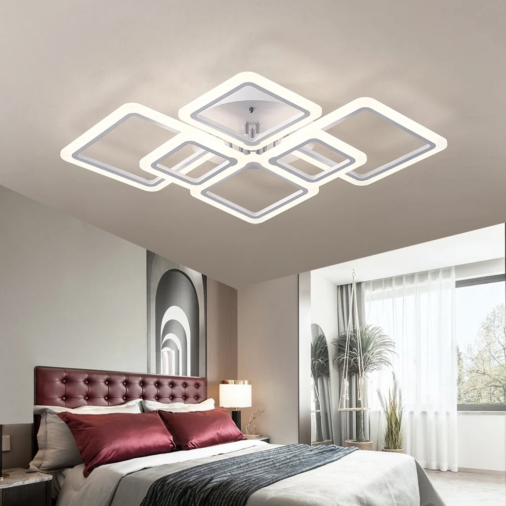 Simple Ceiling Chandelier Square with Remote Control Dimmable Modern Ceiling Lights Smart LED Lighting Fixture Study Living Room
