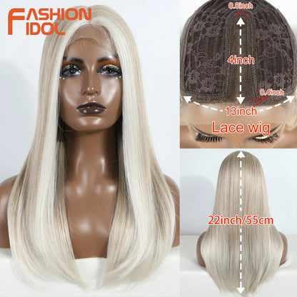 FASHION IDOL 14inch/35cm Short Bob Lace Wigs Synthetic Hair Ombre Brown Grey Wigs For Black Women Heat Resistant Synthetic Wig