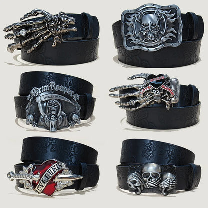Punk Skull Plus size Leather Belt For women and men Harajuku Gothic Y2K Embossed Skeleton Hand Decoration Halloween Accessories