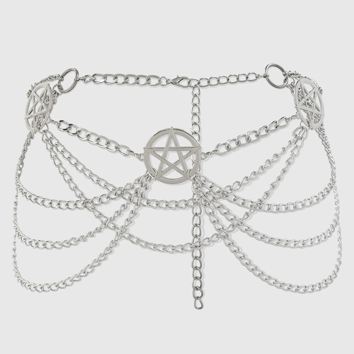 HERSHINE Women's Fashion Silver Hollowed-out Five-pointed Star Waist Chain, Y2K Gothic Punk Rock Hip Hop Accessory，spring，summer