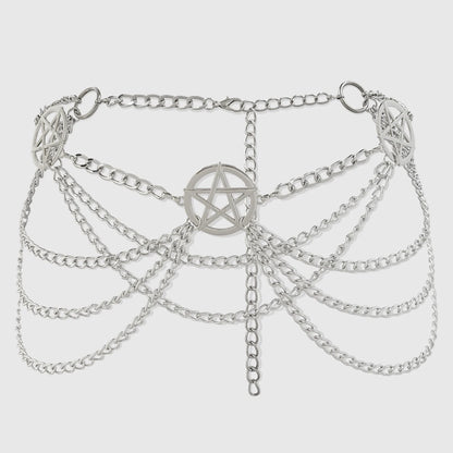 HERSHINE Women's Fashion Silver Hollowed-out Five-pointed Star Waist Chain, Y2K Gothic Punk Rock Hip Hop Accessory，spring，summer