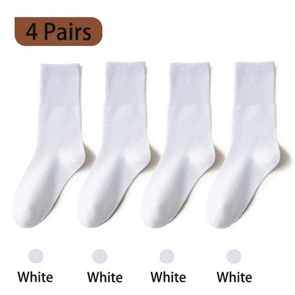 4 Pairs Women Socks Loose Socks Autumn Winter Japanese Style Ins Boneless Flat Seam Comfortable Mid Tube Cotton Socks Harajuku