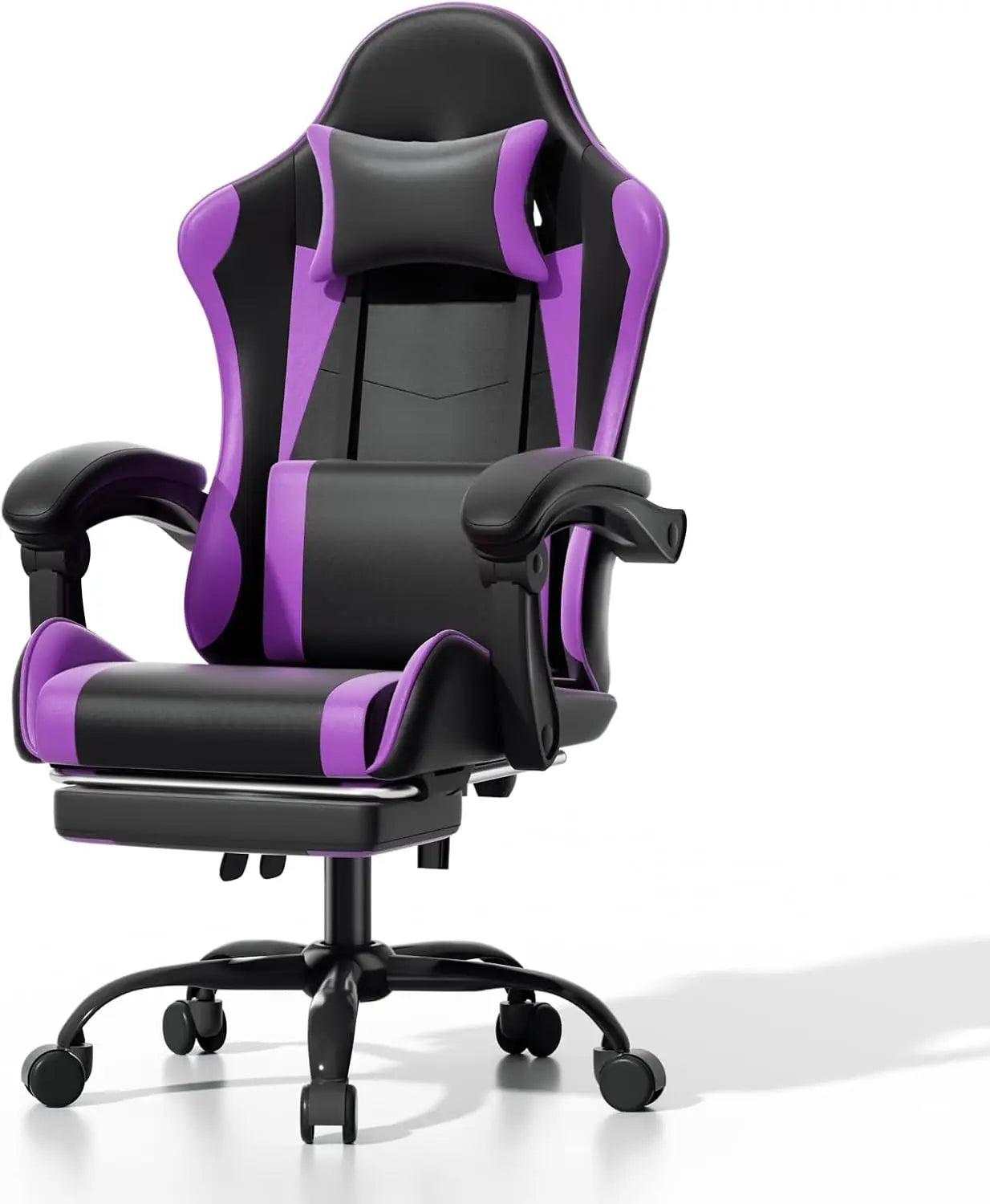 Gaming Chair, Ergonomic Gaming Chair with Footrest & Headrest Lumbar Support, Height Adjustable Swivel Compute
