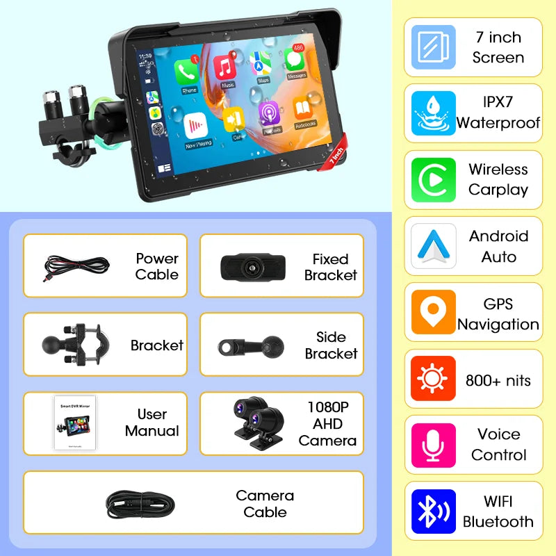 7 inch Motorcycle CarPlay Screen With TPMS GPS for Moto Navigation Display Screen Android Auto Digital Motorcycle Dashboard BT