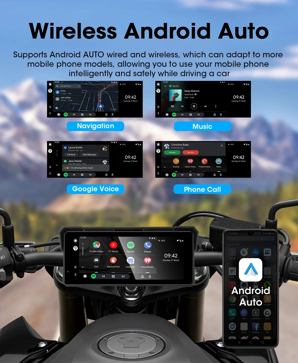 7/8.1'' 4K&1080P Motorcycle DVR GPS Navigation Wireless CarPlay Android Auto Screen Digital Motorbike Dashboard Moto Accessories