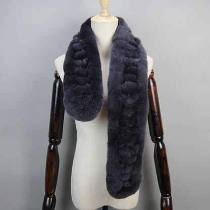Winter Women Knitted Real Rex Rabbit Fur Scarf Natural Soft Long Style Rex Rabbit Fur Muffler Lady Warm 100% Genuine Fur Scarves