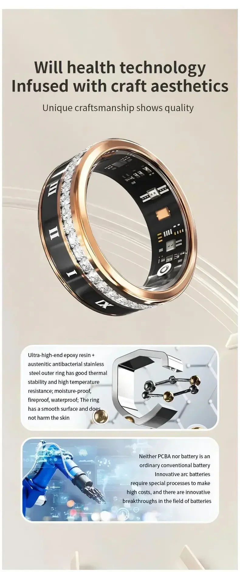 Diamond Smart Ring for Men Women Heart Rate Blood Oxygen Sleep monitoring IP68 Waterproof Sport Modes Ring For Android IOS