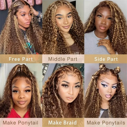 360 4/27 Full Lace Wig Human Hair Invisible Strap 250 Density Deep Wave HD Lace Frontal Wig Human Hair Pre Cut Curly 360 Wigs