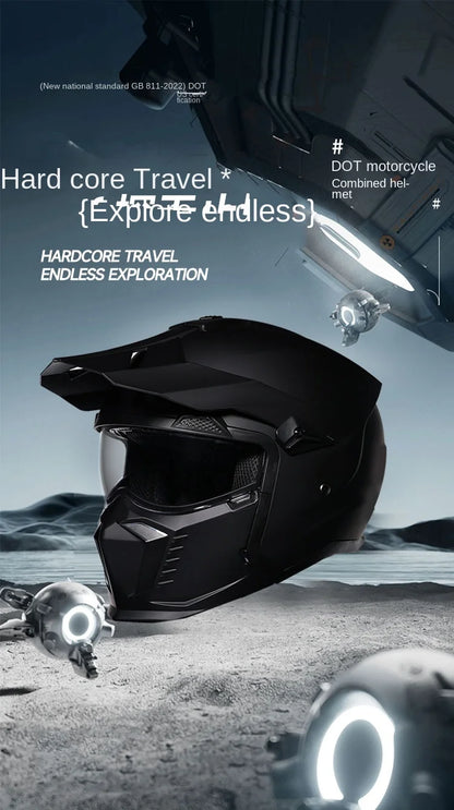 ORZ Street Fighter Combination Helmet Motorcycle Helmet Men's and Women's Retro Full Helmet Four Seasons Detachable DOT