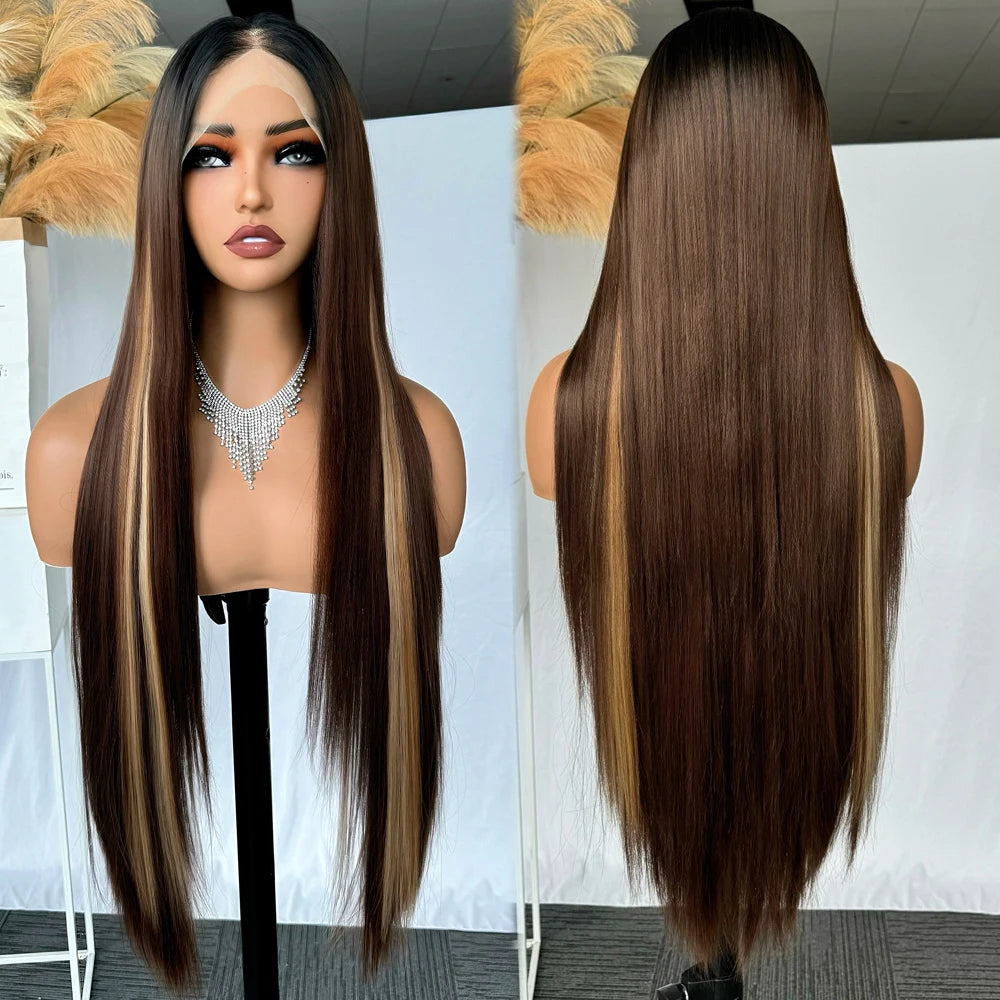X-TRESS Synthetic Lace Front Hair Wigs for Women 32inch Long Loose Wave Black Color 13X6 Lace Frontal Wig with Natural Baby Hair