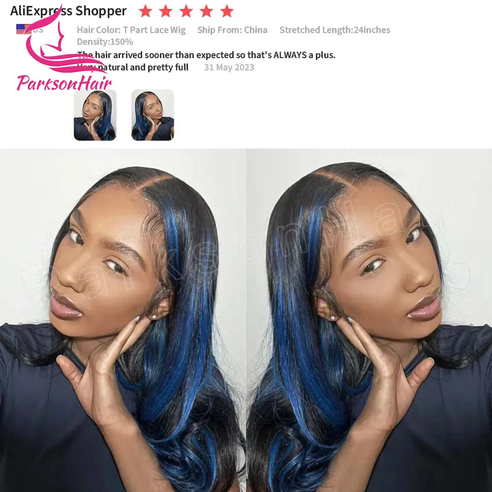 13*4 13*6 Straight Highlight  Black With Blue Lace Frontal Wigs Human Hair Wig For Black Women Brazilian  Hair Full Lace Wigs