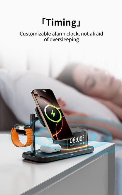 25W QI2 Wireless Charger with Wireless Speaker Digital Clock 3 in 1 Wireless Magnetic Charger for Iphone17 Charger Fast Charging
