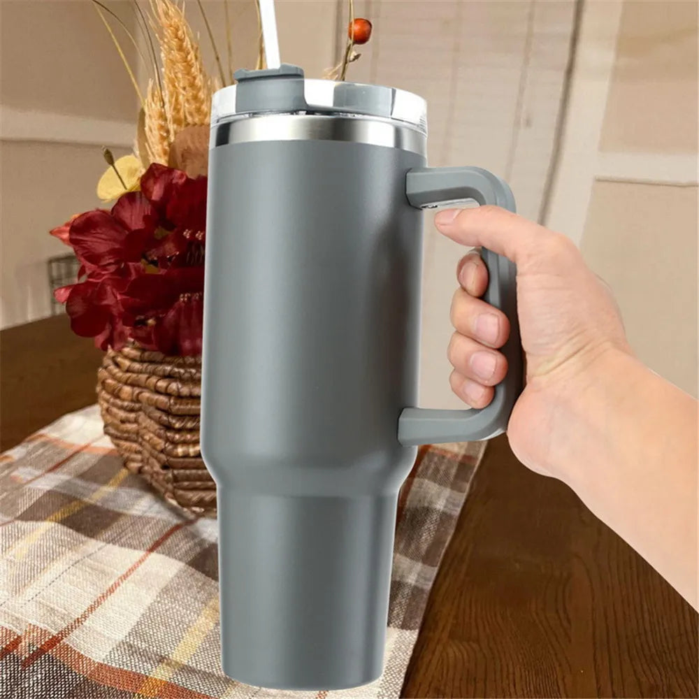 40oz Tumbler with Handle Straw and Silicone Boom Stainless Steel Vacuum Thermos Cup Large Capacity Travel Car Coffee Mug Logo