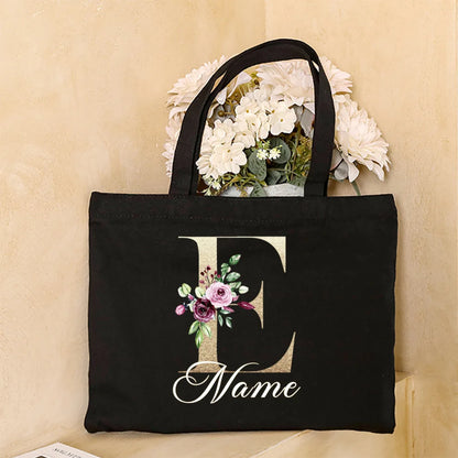 Personalized Initial with Name Tote Bag Women Canvas Shoulder Bags Monogram Shopping Bag Handbags Birthday Wedding Gifts for Her