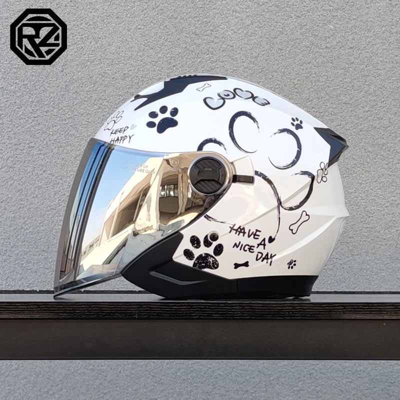 ORZ Motorcycle Helmet Half Face Double Lens Moto Four Seasons Men Women Street Fashion Helmet Capacete De Moto Safety