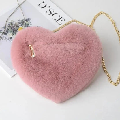 1 Pcs Women's Handbags Winter Fashion Faux Fur Heart Bag For Women Handbag Shoulder Bag Messenger Crossbody Bag Gift