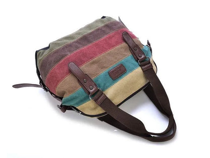 Canvas Totes Striped Womens Handbag 2021 Patchwork Rainbow Shoulder Bag Fashion Female Casual Crossbody Bag Sac A Main