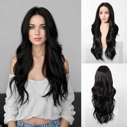 EASIHAIR Long Wavy HD Lace Front Synthetic Wigs for Women Natural Wave Blonde Wigs With Dark Roots 13*6 Lace Wigs Heat Resistant