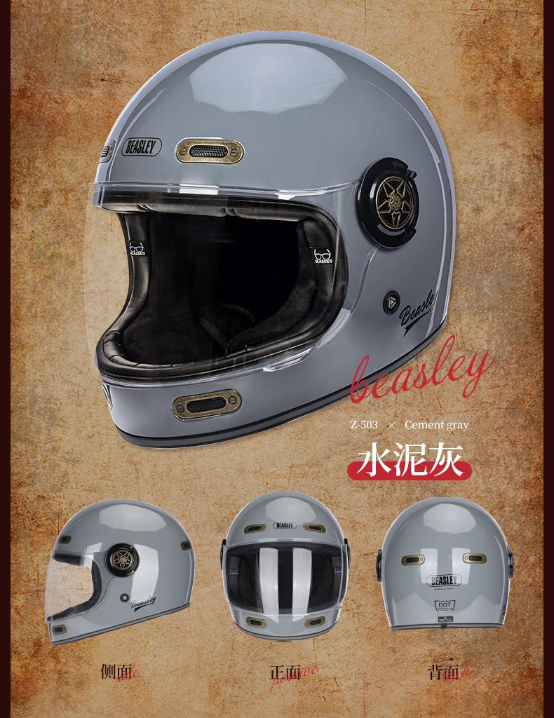 BEASLEY Retro Helmet Men's Women's Cruise Motorcycle Fiberglass Full Helmet Carbon Fiber Motorcycle Helmet DOT Certification