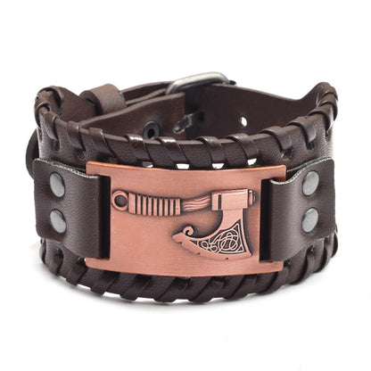 Trendy Wide Edition Leather Woven Rune Viking Tomahawk Bracelet Charm Man Bracelet New Fashion Hip Hop Punk Jewelry Accessories