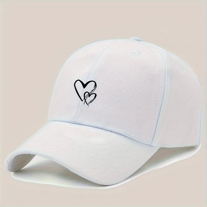 Heart-shaped printed baseball caps, Korean-style baseball caps, outdoor sun hats, all-season hats for both men and women