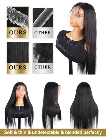 40 46 Inch 200 Density frontal Wig For Black Women Brazilian Wigs 13x6 Bone Straight HD Transparent Lace Front Human Hair Wigs