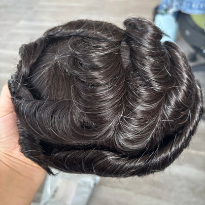 Natural Hairline 1B65 Grey Old Man 100% Human Hair Wigs System Prosthesis Super Durable 0.1mm Strong PU Base Men Silicon Toupee
