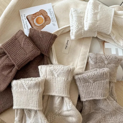 3Pairs Winter Cashmere Wool Socks Women's Winter Diamond Thicken Warm Black White Pack Set Thermal Japanese Fashion Solid Color
