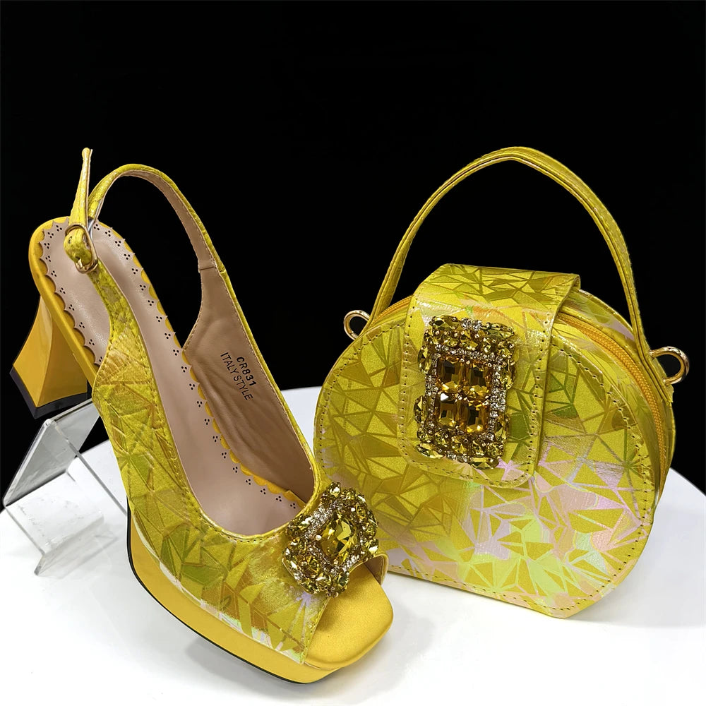 Venus Chan 2025 Elegant Peep-Toe Heels for Women - Perfect Italian Party Shoes & Bag Set with Sparkling Diamond Accents
