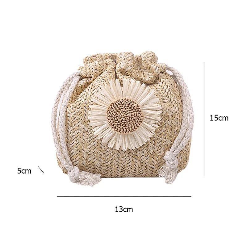 Rattan Woven Women Straw Bag Handbag Knit Flower Summer Beach Woman Shoulder Messenger Khaki Beige Bags Fashion Creative