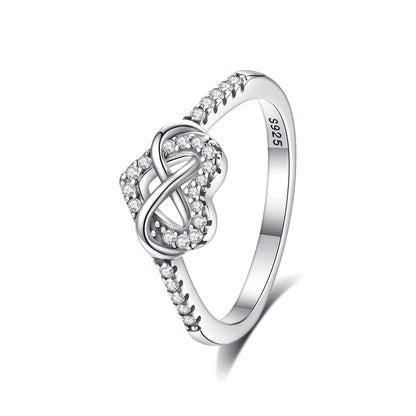 Original 925 Sterling Silver Ring Love Heart Pave CZ Crystal Stackable Rings For Women Wedding Engagement Birthday Gift Jewelry