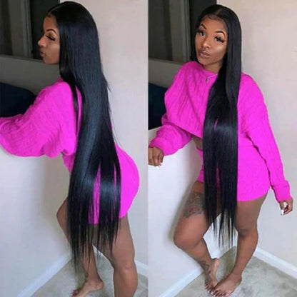 Silky Straight Lace Front Wigs Human Hair 200% Density 26 Inch Human Hair Wig for Women Natural Black HD Transparent Lace