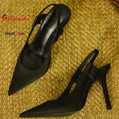 2025 New Fairy Pink Womens High Heel Sandals Pointed Toe Shallow Mouth Soft Leather Heels Ladies Fashion Banquet Versatile Shoes