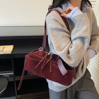MOODS 2025 Autumn Latest Commute Shoulder Bags For Women PU Suede Pure Color Large Capacity Boston Bag Luxury Designer Handbags