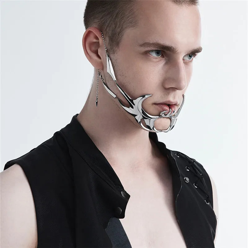 2023 Punk Mask Liquid Irregular Silver Color Hollow Titanium Steel Punk Cool Facial Accessories For Women Men Party Jewelry