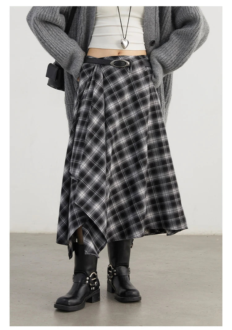 CHIC VEN Women Skirts A Line Retro Loose High Waist Irregular Color Plaid Frosted Half Body Long Ladies Skirt Autumn Winter 2026