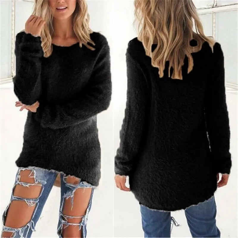Sweater Woman autumn/winter 2022 Solid Color Long Sleeve O-neck Fleece Sweaters Women Fashion Dropshipping Sale CHD3059