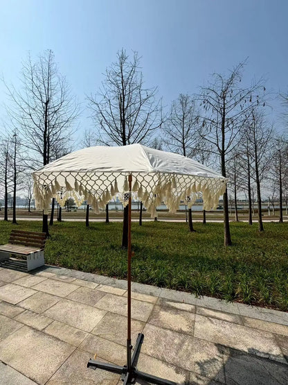 Outdoor fringed umbrella Bohemian wind beach umbrella Triangular fringed lace retro wind garden parasol