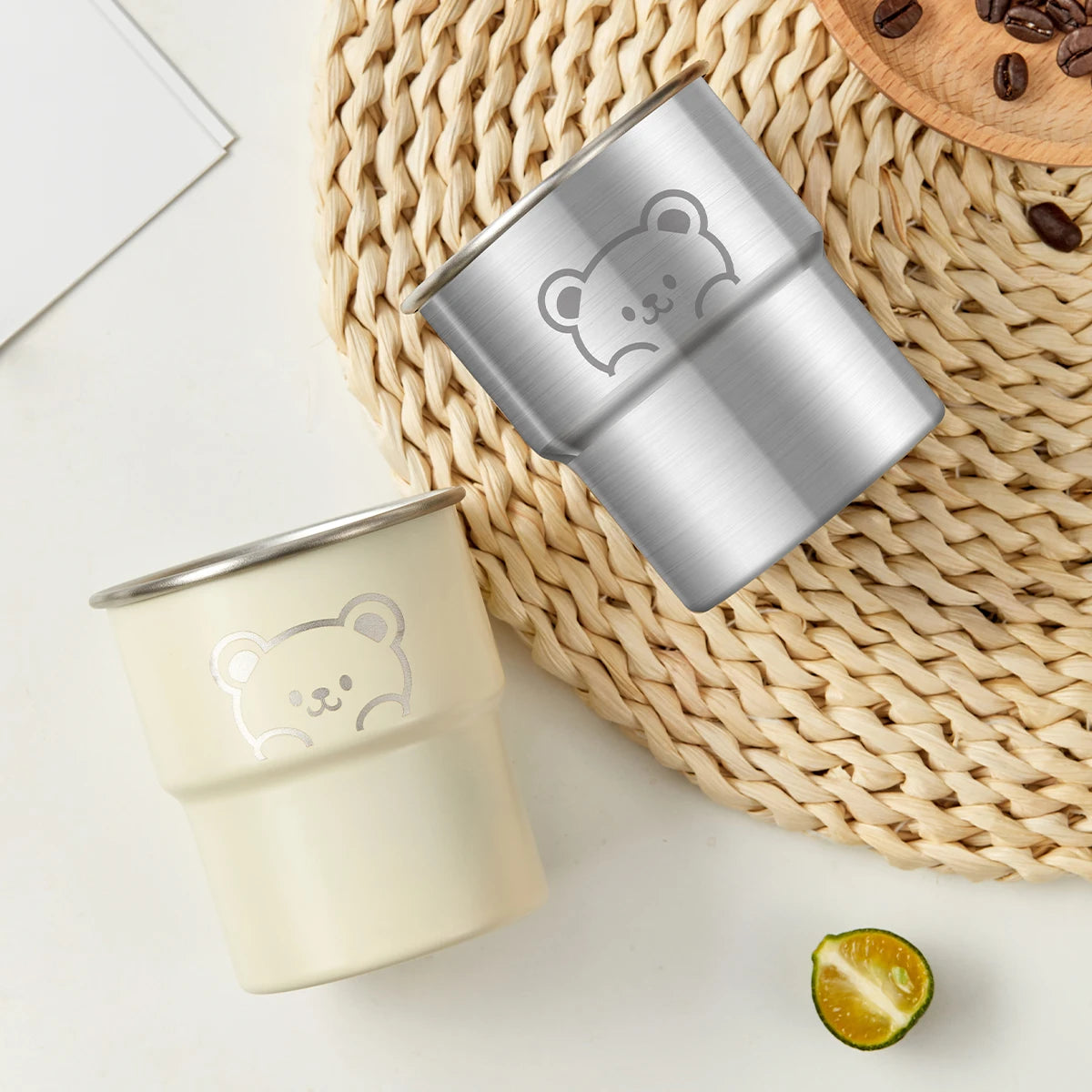 WORTHBUY 300ML Cute Little Bear Water Mug 304 Stainless Steel Coffee Cup With Wooden Anti Scald Pad Office Workers Tumbler
