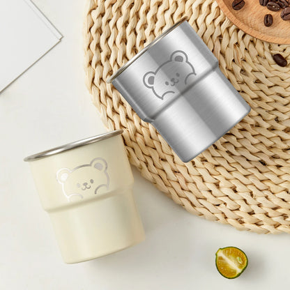 WORTHBUY 300ML Cute Little Bear Water Mug 304 Stainless Steel Coffee Cup With Wooden Anti Scald Pad Office Workers Tumbler