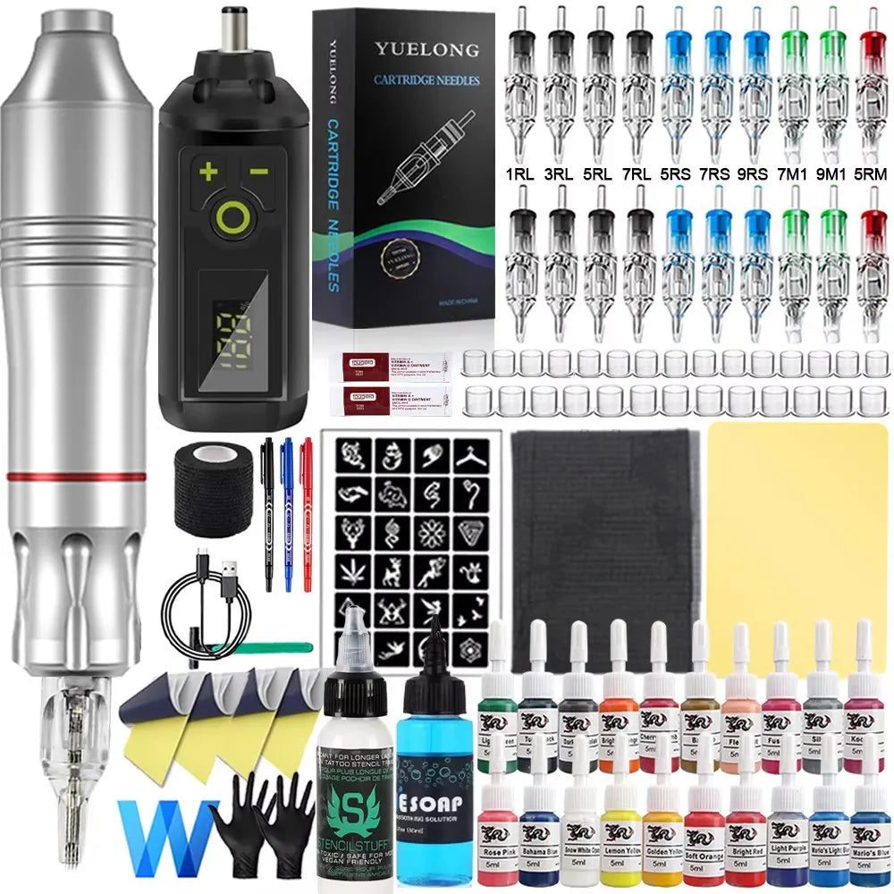 Wireless Tattoo Machine Kit Tattoo Pen with Mini Tattoo Battary Cartridge Needle Set Permanent Makeup Tool for Tattoo Artist
