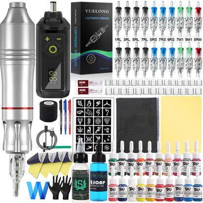 Wireless Tattoo Machine Kit Tattoo Pen with Mini Tattoo Battary Cartridge Needle Set Permanent Makeup Tool for Tattoo Artist
