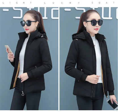 2025 New Women Add Velvet Cotton Jacket Female Winter Fleece Warm Hood Fashion Coat Ladies Down Padded Jackets M- 5XL Coat