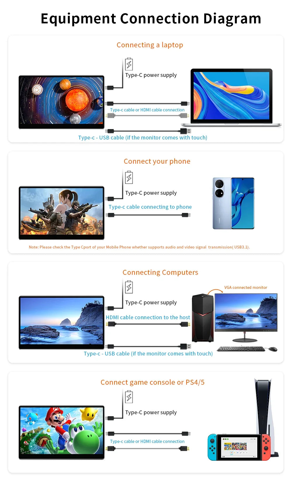 4K Gaming Monitor 15.6 inch Portable Monitor 3840x2160 60Hz Extended Screen Display for Xbox PS 4 5 Switch Office Work Phone